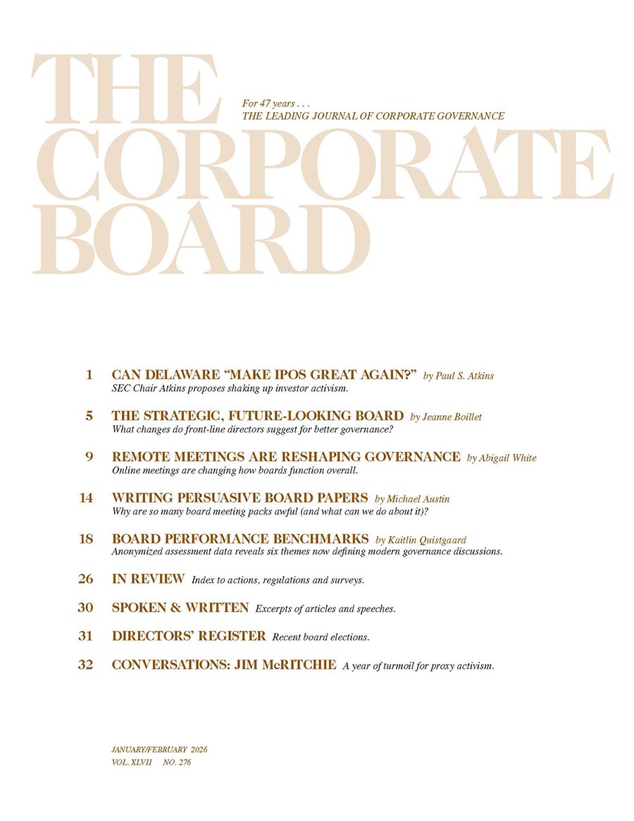 THE CORPORATE BOARD January/February 2026 Issue Cover
