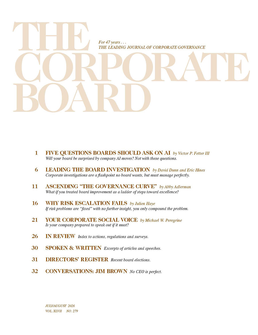 THE CORPORATE BOARD July/August 2026 Issue Cover