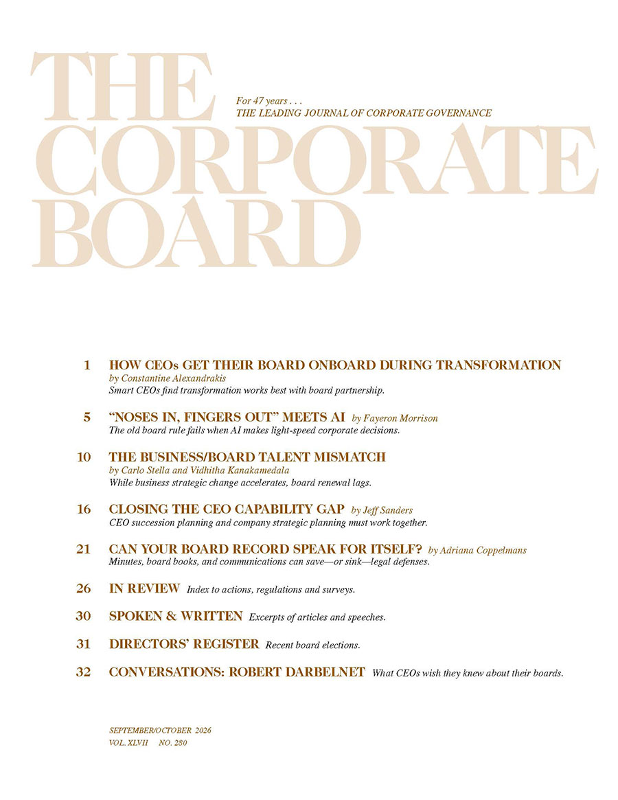 THE CORPORATE BOARD Sept/Oct 2026 Issue Cover